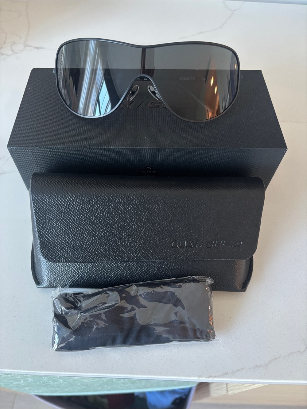Quay Australia Shield Sunglasses in Black with Smoke Lenses